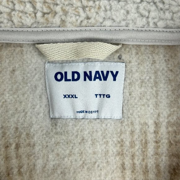 Old Navy Sweatshirt Mens 3XL 1/4 Zip Pullover Beige Sherpa Plaid Fleece - Picture 12 of 16